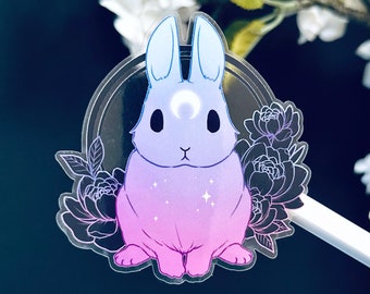 Morning Star Bunny Sticker | Cute Rabbit with Peony Flowers Transparent Vinyl Sticker