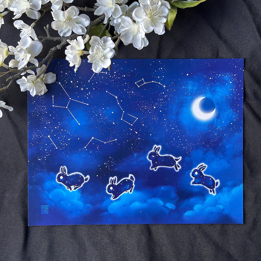 Constellation Bunnies Art Print: Starry Night Sky Rabbit Illustration ...