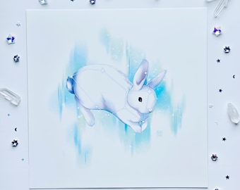 Lepus Bunny Constellation Art Print: Celestial Rabbit Illustration with Aurora Borialis - 10x10 inch