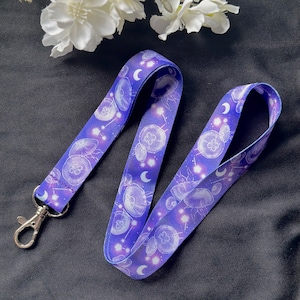 Lanière méduse lune | Jolies gelées de lune, étoiles et constellations | Porte-badge pour carte d'identité, idéal pour les clés, les porte-clés et comme cadeau !
