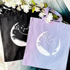 Moon Bunny Tote Bag | Cute Eco-Friendly Rabbit Shoulder Bag For Every Day Use or Gift Giving