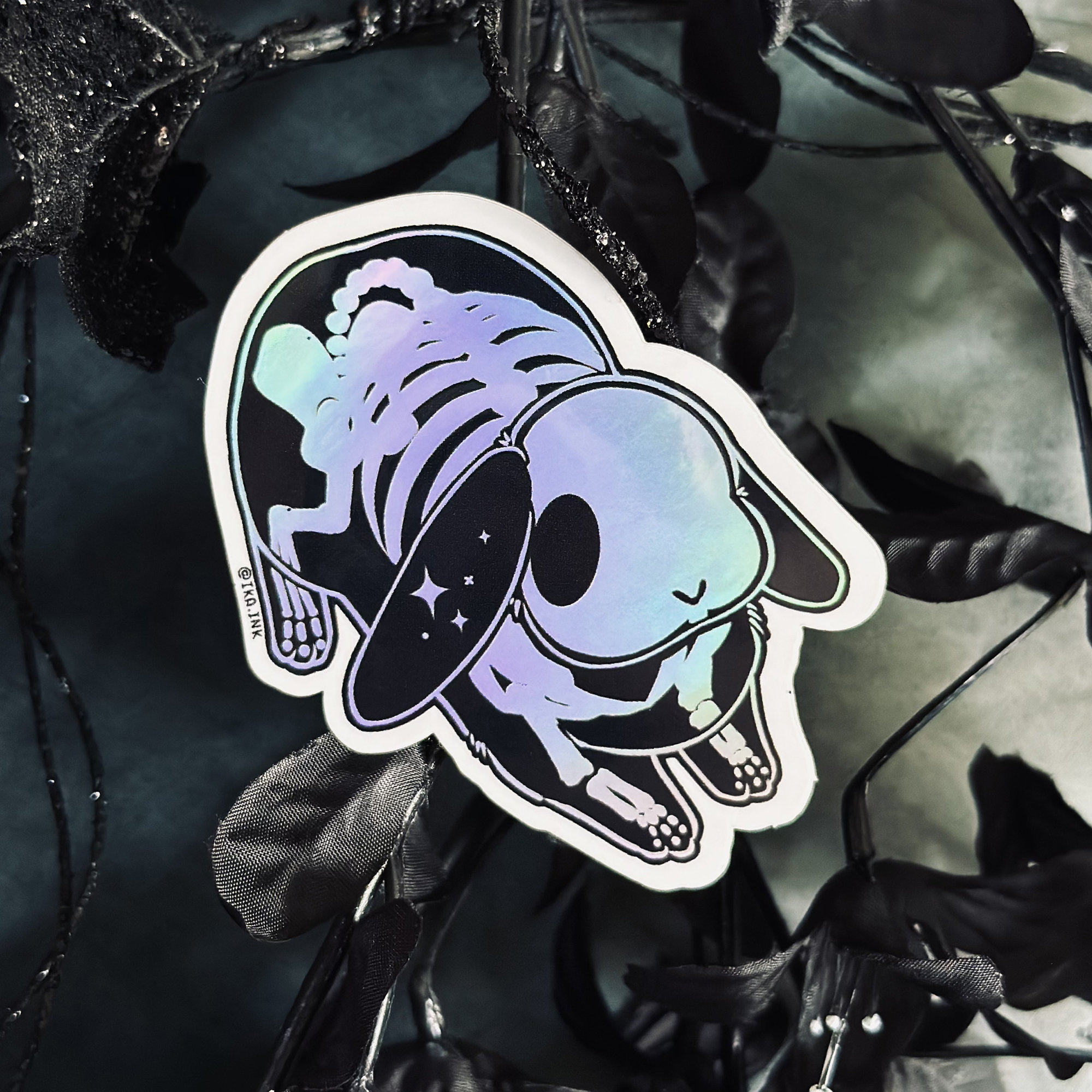 Bowing Skelebun Holographic Rabbit Vinyl Sticker | A Spooky Halloween ...