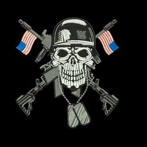 Military Skull Patch Design | Digital Machine File | Gun Crossbones Embroidery Logo |