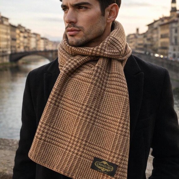 Handmade Prince of Wales Wool Scarf /Men's and Women's 100 / Wool Prince of Wales Scarf, Handmade