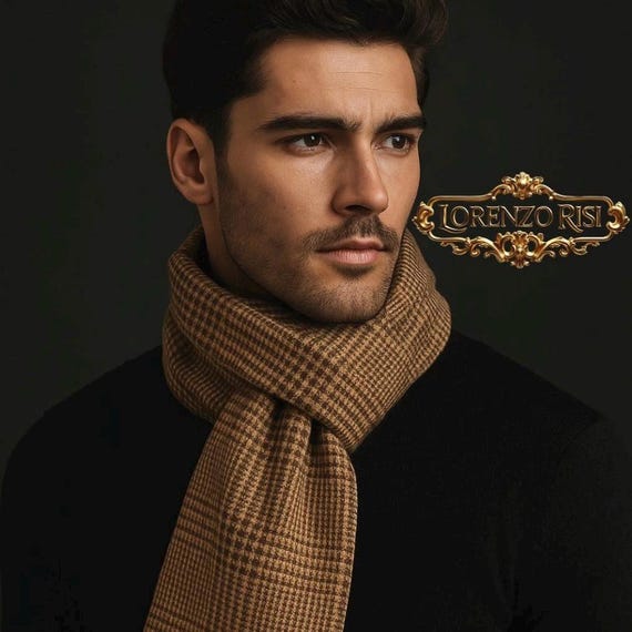 Men's and Women's 100% Wool Prince of Wales Scarf, Handmade