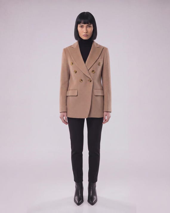 Women's Camel Cashmere Blazer | Luxury Tailored Double-Breasted Jacket | Elegant Fall Coat | Lorenzo Risi Atelier