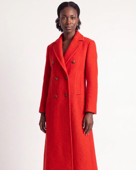 Women's Double-Breasted Coat in 100% Original Casentino Wool – Viscose Lining, Gold Buttons, Luxury Coat