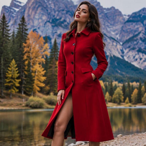 Women's Red Wool Coat – Elegant Coat – Made in Italy