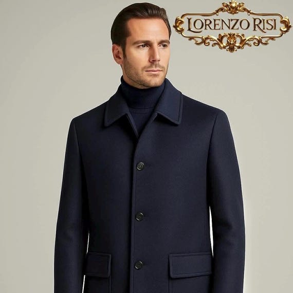 Lorenzo Risi hand-tailored coat | Coconut buttons | Shirt collar | Pockets | 100% wool