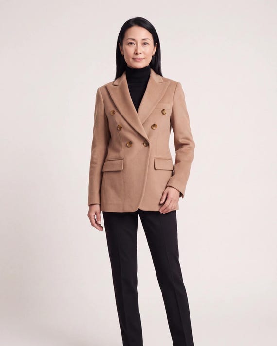Women's Camel Cashmere Blazer | Luxury Tailored Double-Breasted Jacket | Elegant Fall Coat | Lorenzo Risi Atelier