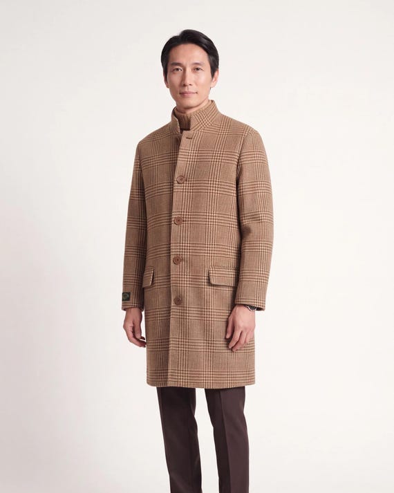 Handmade Prince of Wales Wool Coat for Men