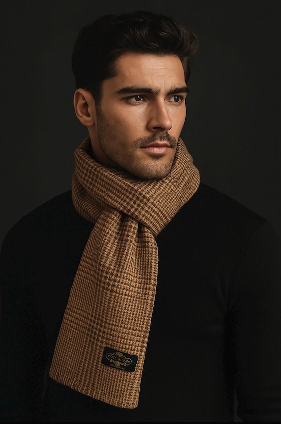 Men's and Women's 100% Wool Prince of Wales Scarf, Handmade