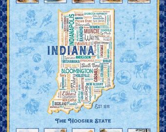 Panneau de la carte de l'État d'Indiana - All Indiana Shop Hop Fabric 2026
