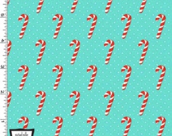 Candy Cane Wishes in Aqua by Michael Miller -- 1/2 YD