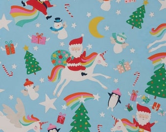 Christmas Time --Yuletide Unicorn in Pale Blue from Alexander Henry -- 1/2 YD