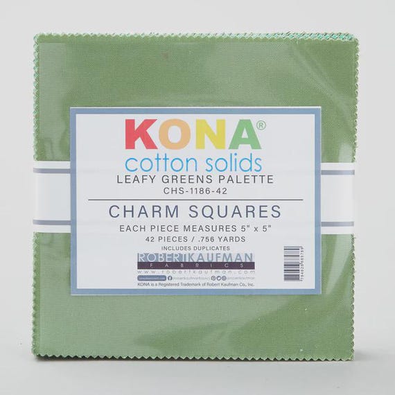 Kona Cotton Solids Charm Pack: Leafy Greens-- 5 inch squares -- 42 cuts