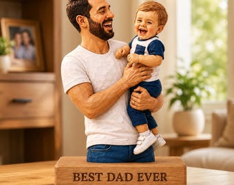Custom Photo Dad and Son Figurine, Personalized Father Son Gift, Best Dad Ever Statue, Custom Face Family Keepsake