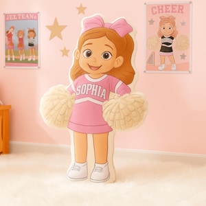 Personalized Cheerleader Pillow for Kids & Fans: Custom Name Color 3D Effect Cushion, Cute Cheer Girl Bedroom Decor, Unique Cheerleading