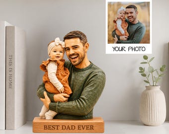 Custom Photo Dad and Baby Figurine, Personalized Father Daughter Gift, Best Dad Ever Keepsake, Custom Face Dad Decor