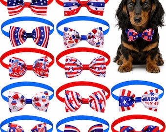 Puppy Dog Bow Tie American Independence Day Dog & Cat Bowties – 4th of July US Flag Grooming Accessories for Small Dogs and Puppies