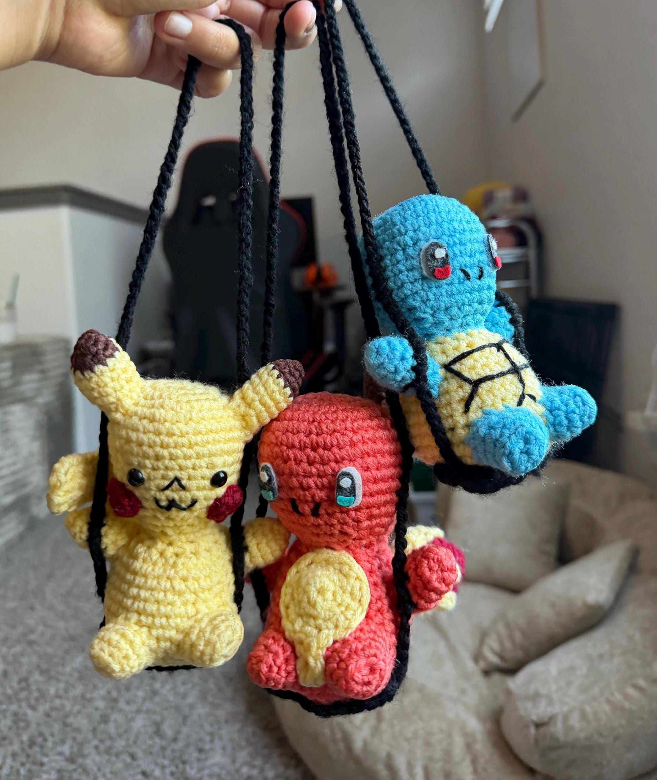 Crochet Pokémon Car Hanger – Pikachu, Charmander & Squirtle