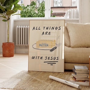 Kitchen Prints, Playful Christian Wall Art, Jesus Print, Digital Christian Artwork, Religious Quote Poster for Kitchen, Faith-Based Decor