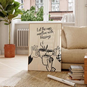 Plakat „Niech kielichy przepełnią się błogosławieństwami”, chrześcijańska sztuka ścienna, nowoczesny plakat z wiarą, wydruk z cytatem biblijnym, minimalistyczny wystrój kuchni