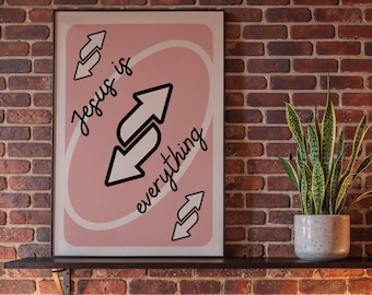 Jezus is alles-afdruk, christelijke muurkunst, minimalistische geloofsposter, modern schriftkunstwerk, woondecoratie, geloofscitaat, christelijk decor