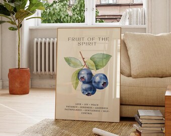 Fruit of the Spirit Print, Christian Wall Art, Bible Verse Poster, Watercolor Art, Faith-Based Home Decor, Modern Scripture Artwork Design