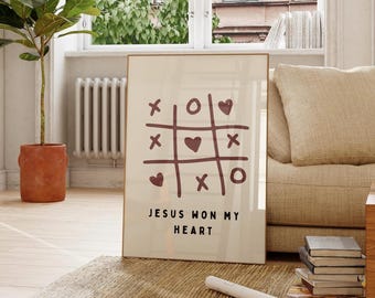 Jesus Won My Heart Wall Art, Christian Print, Minimalist Faith Poster, Scripture Artwork,  Christian Home Decor, Jesus Art, Digital Download
