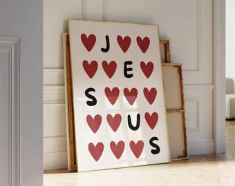Jesus Love Print - Christliche Wandkunst, Minimalistisches Glaubensplakat, Bibelzitat-Kunstwerk, moderne christliche Dekoration, Wohndekoration, digitaler Download