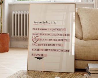 Jeremiah 29:11 Print, Christian Scripture Wall Art, Bible Verse Poster, Faith Quote Print, Modern Christian Home Decor, Digital Download