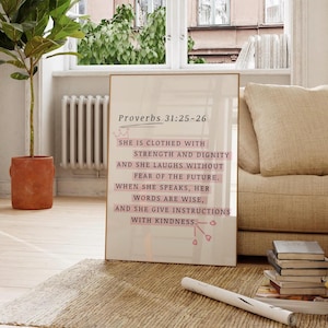 Sprüche 31:25-26 Druck, Christliche Schrift Wandkunst, Bibel Vers Poster, Glauben Zitat Druck, moderne christliche Kunst, digitaler Download