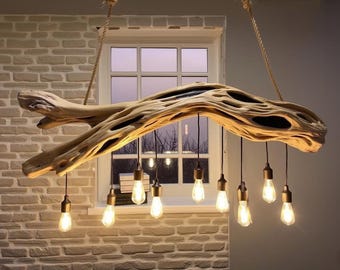 Driftwood chandelier pendant light tree branch hanging lighting ceiling lamp nautral branch light