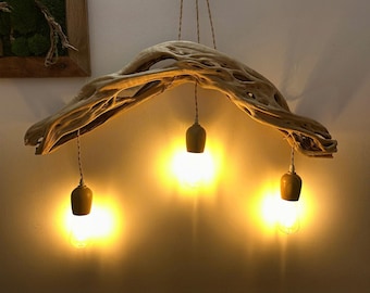 Driftwood branch chandelier lighting wood pendant light handmade natural tree branch chandelier hanging lamp shade