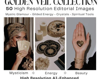 Golden Veil: 50 Mystic Editorial Luxury Stock Photos, Feminine Branding (PLR MRR)