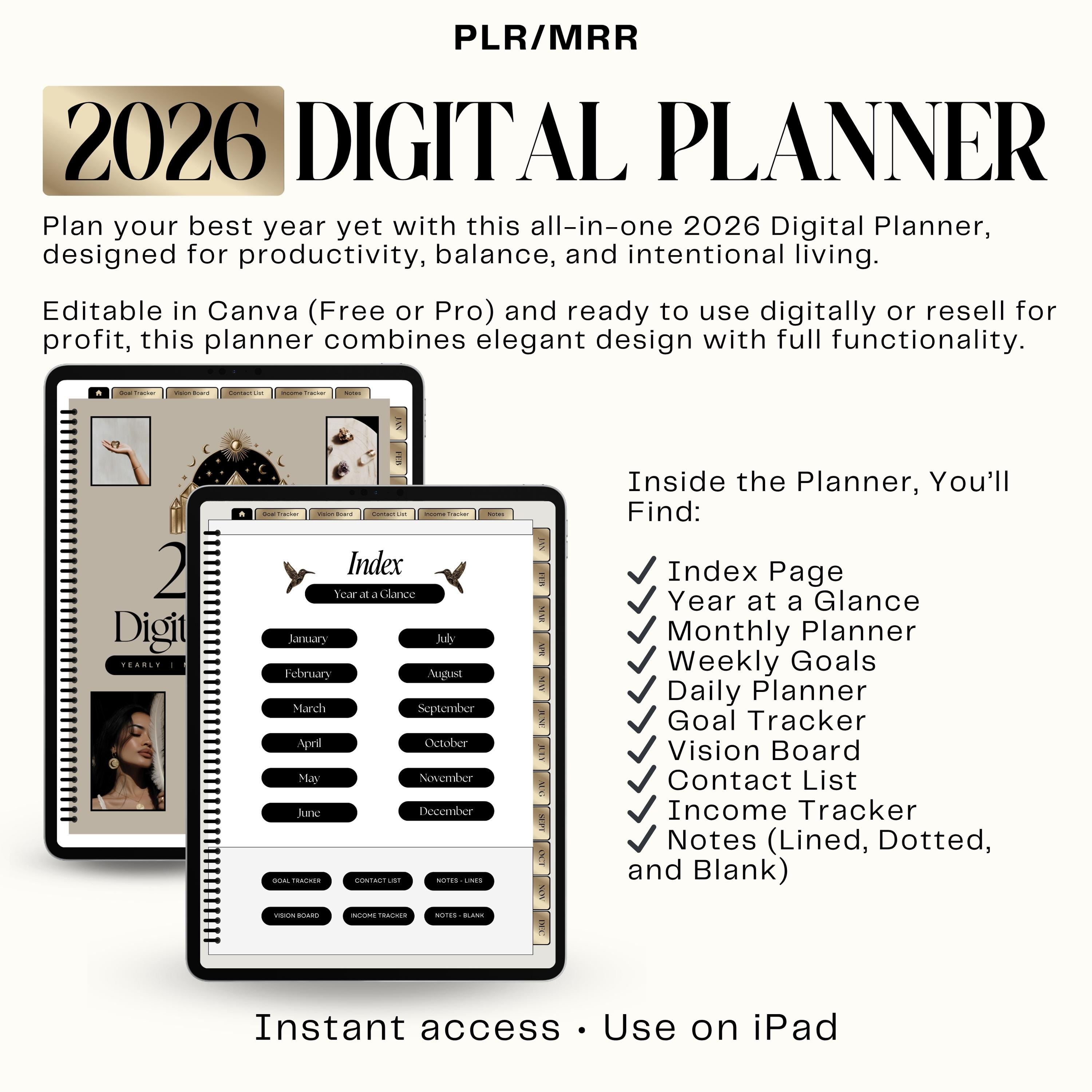 2026 Digital Planner | Hyperlinked Planner for iPad | Canva Template ...