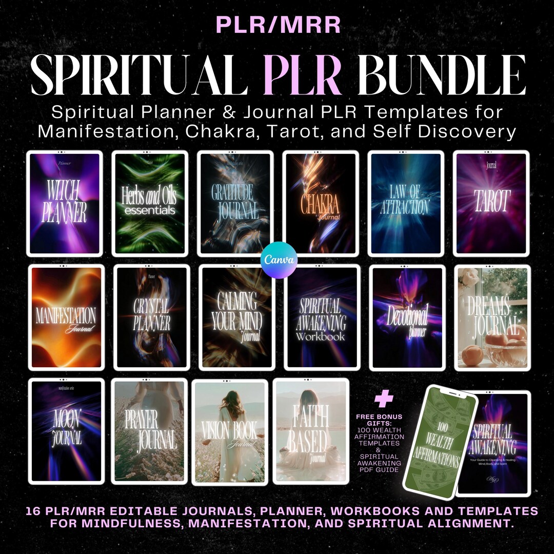 Spiritual Bundle of Journal, Workbooks & Planner Canva Templates | PLR ...