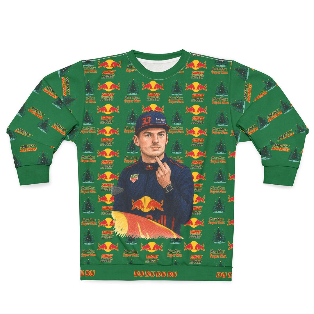 Cristmas Rd Bull Racing Max Verstappen Middle Finger Unisex Sweatshirt, Ugly Sweater Christmas ...