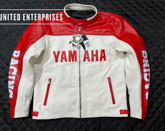 Handmade Yamaha Racing Leather Jacket, Cowhide Biker Jacket