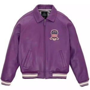 Handmade Mens Avirex Cowhide Geniune Leather Avirex Bomber Real Leather Jacket Purple Avirex Leather Jacket image 2