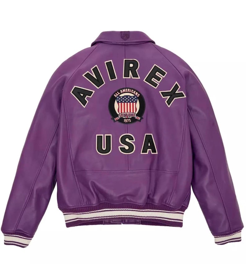 Handmade Mens Avirex Cowhide Geniune Leather Avirex Bomber Real Leather Jacket Purple Avirex Leather Jacket image 1