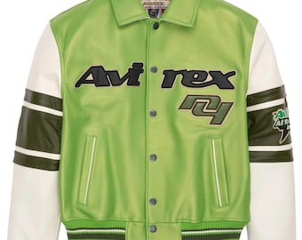Giacca in vera pelle Avirex Bomber da uomo, stile nuovo, fatta a mano, in vera pelle bovina Avirex, verde, giacca in pelle Avirex All Star Goalers