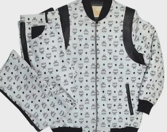Handmade MCM Leather Suit White Leather Suit MCM Moto Suit Men mcm Biker Leather Suit MCM Leather Suit Mcm Suit With Leather Hat