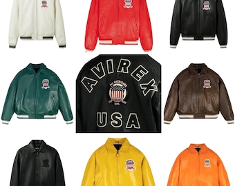 Blouson aviateur en cuir véritable Avirex pour homme en cuir de vachette véritable Avirex vert Blousons en cuir Avirex