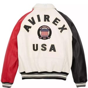 Blouson aviateur en cuir véritable Avirex en cuir de vachette pour homme fait main Blouson en cuir Avirex multicolore pour homme image 1