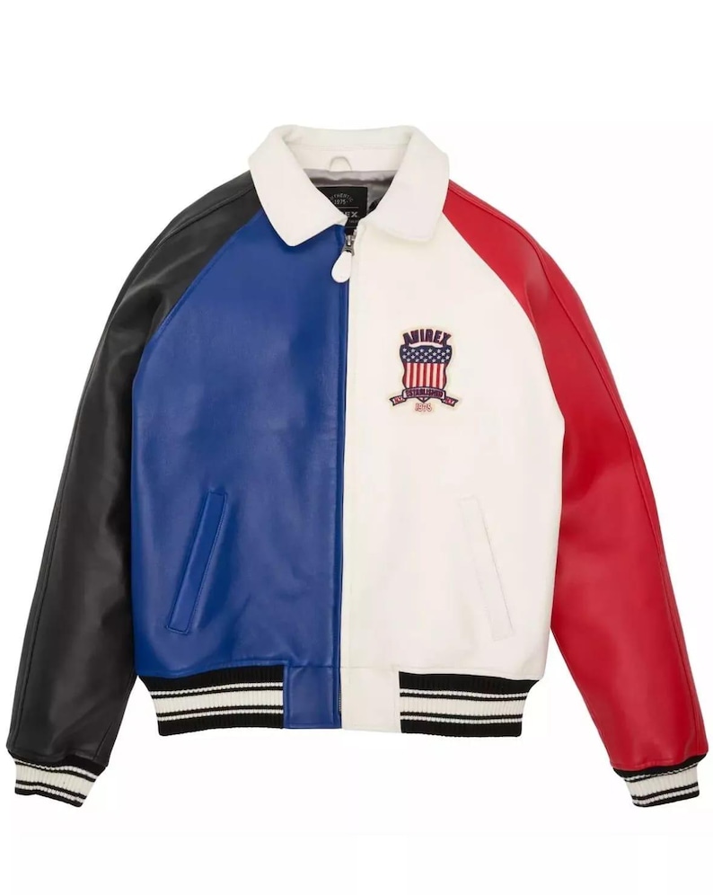 Blouson aviateur en cuir véritable Avirex en cuir de vachette pour homme fait main Blouson en cuir Avirex multicolore pour homme image 2