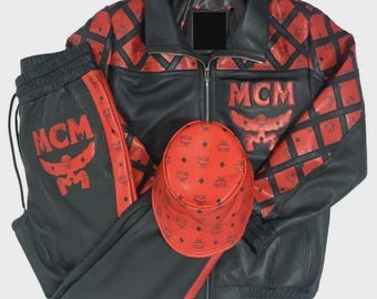Traje de cuero MCM hecho a mano, traje de cuero blanco, traje de moto MCM para hombre, traje de cuero de motorista MCM, traje de cuero MCM, traje MCM con sombrero de cuero