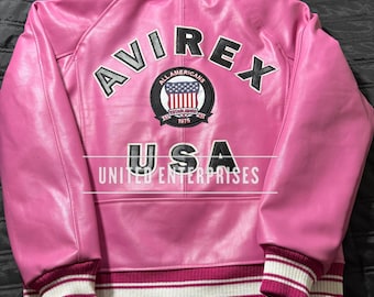 Handmade Mens Avirex Cowhide Geniune Leather Avirex Bomber Real Leather Jacket Pink Avirex Leather Jacket