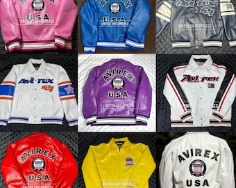 Chaqueta bomber Avirex de piel de vacuno auténtica para hombre, hecha a mano. Disponible en todos los colores. Chaqueta de piel Avirex. Todas las chaquetas Avirex.